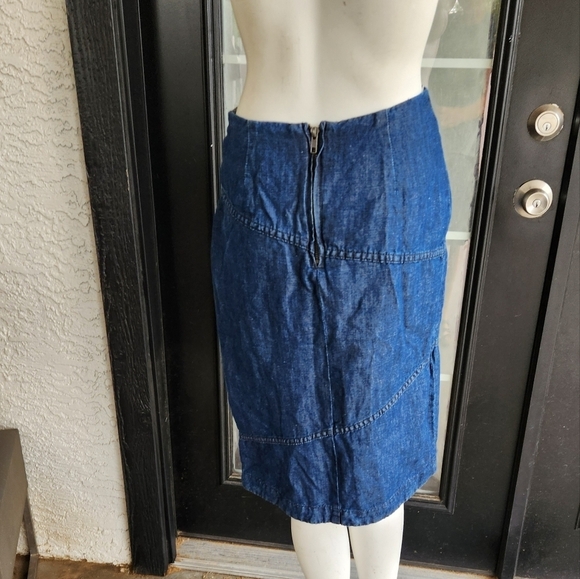 Holding Horses Anthropologie Blue Denim Asymmetric Layered Pencil - Picture 2 of 5